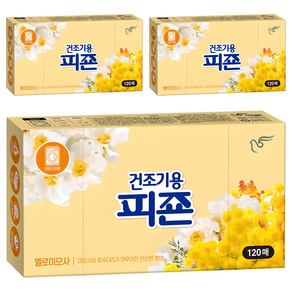 피죤 건조기용 시트 섬유유연제 옐로미모사 본품, 120매입, 3개
