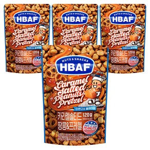 바프 넛츠앤스낵스 카라멜 솔티드 땅콩 앤 프레첼, 120g, 4개