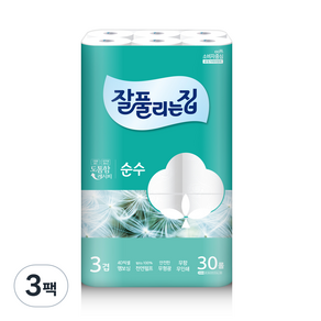 잘풀리는집 3겹 순수 천연펄프 고급롤화장지, 28m, 30개입, 3개