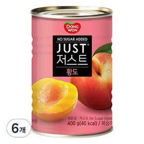 동원 JUST 노슈가 황도 2절 통조림, 400g, 6개