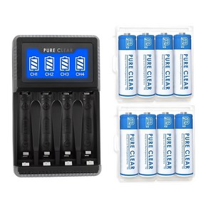 퓨어클리어 AA/AAA 겸용 USB LCD 4구 충전기 SW-4N + 2500mAh AA 4알 충전지, 2세트