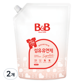 비앤비 비자극 유아 섬유유연제 시그니처 알러젠프리 자스민앤로즈향 리필형, 2개, 1.5L