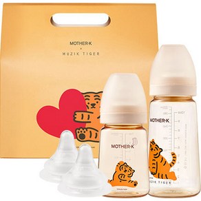 마더케이 무직타이거 젖병 180ml + 280ml + 젖꼭지 2p 세트, 3단계, 크림(젖병), 1개