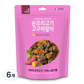 자연애채널펫 순 오리고기 고구마말이 져키 강아지 간식, 오리 + 고구마 혼합맛, 300g, 6개