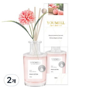 유멜 리드 플라워 디퓨저, 피치코튼, 180ml, 2개