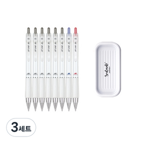 자바펜 제트라인M 저중심 볼펜 0.5mm 블랙 6p + 블루 + 레드 + 펜트레이 세트, 볼펜(혼합색상), 펜트레이(랜덤발송), 3세트