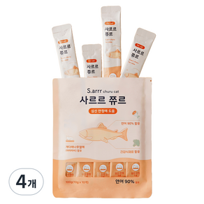 아르르 사르르 쮸르 짜먹는 고양이간식 심신안정, 연어, 100g, 4개