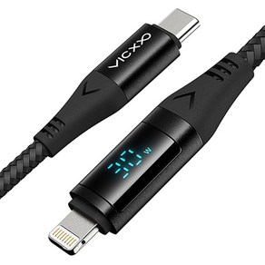 빅쏘 30W 전력표시 단선방지 USB C TO 라이트닝 8핀 PD 아이폰 디스플레이 나일론 고속 충전 케이블, 1.2m, 블랙, 1개