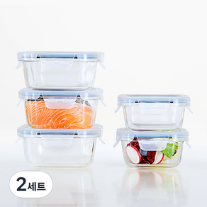 오븐락 정사각 찬통 5조 세트, 2세트, 320ml x 2p + 520ml x 3p