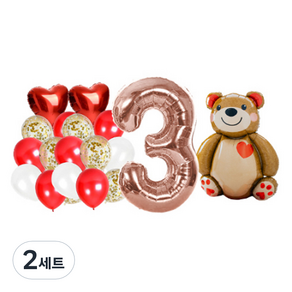 올댓파티 기념일 곰돌이 파티풍선 3주년 세트, 혼합색상, 2세트