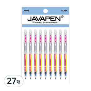 자바펜 네온3겔 3색 볼펜 0.5mm, 분홍, 노랑, 하늘, 27개