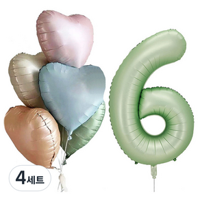 윰스 생일파티 숫자풍선 풍선세트 101.6cm 올리브마카롱, 숫자6, 4세트