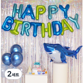 펄박스 바다 상어 생일풍선 세트, 혼합색상, 2세트