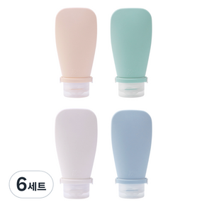 여행용 실리콘 튜브용기 90ml x 4종 세트, 피치, 그린, 화이트, 블루, 6세트