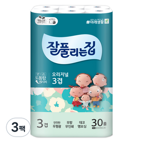 잘풀리는집 오리지널 3겹 고급롤화장지, 27m, 30롤, 3개