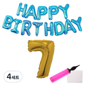 리빙다 블루생일풍선세트 골드7, 랜덤발송, 4세트