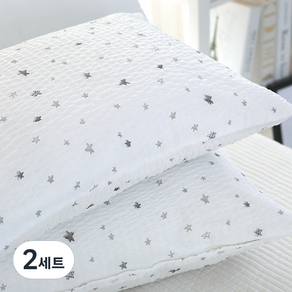 지베딩 시어서커 블링스타 베개커버 2p + 베개솜 2p, 그레이, 2세트