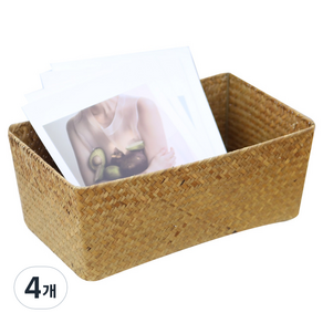내일의공간 작은 직사각 라탄바구니 XL 33 x 19 x 12cm, 네츄럴, 4개