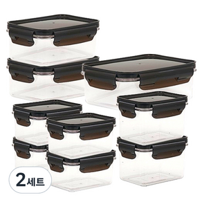 생활엔 클리어 차곡차곡 모듈러 밀폐용기 세트, 2세트, 밀폐용기 470ml x 4p + 580ml x 2p + 740ml x 2p + 1100ml