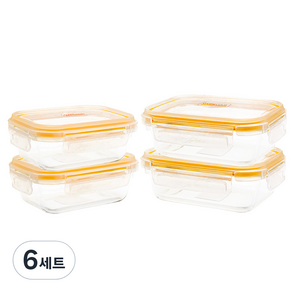 오븐락 내열유리 직사각 밀폐용기 세트, 6세트, 직사각 1호 370ml + 직사각 2호 640ml