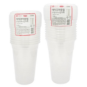 롯데이라이프 테이크아웃컵 520ml x 10p + 뚜껑 10p + 720ml x 10p + 뚜껑 10p, 1세트