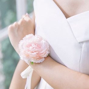 브라이덜샤워 조화 작약 피오니 꽃팔찌 셀프 웨딩 촬영 소품 작약 꽃팔찌 2p, 핑크, 2개