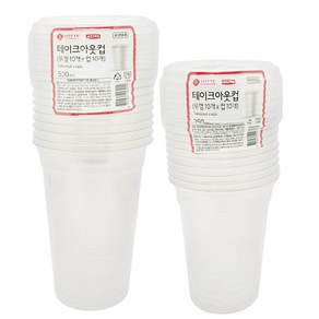 롯데이라이프 테이크아웃컵 350ml x 10p + 뚜껑 10p + 520ml x 10p + 뚜껑 10p, 1세트