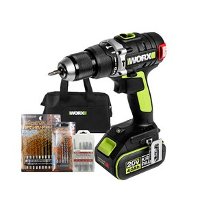 WORX PRO 20V 충전 해머드릴 드라이버 풀세트 WU189.4 + 비트 콘크리트 5종 + 금속 10종 + 드라이버팁 5종 세트, 1세트