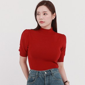 엘쏘 여성용 소프트 반폴라 모크넥 퍼프 반팔 니트 티셔츠