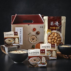 본죽 가정식 선물세트 소고기버섯죽 270g 2개 + 보양삼계죽 270g 2개 + 메추리알 장조림 1kg (냉장), 1세트