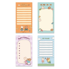 모노라이크 해피앤럭키 리틀즈 메모패드 Seies 1 4종 세트, 01 Game, 02 Toy, 03 Touching, 04 Laundy, 1세트