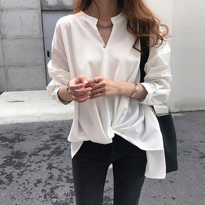 마켓에이 여성용 셔링 차이나넥 긴팔 블라우스