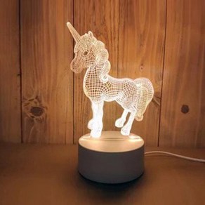 쿼르디 LED 아크릴 3D 무드등 USB 온오프 스위치 3컬러 유니콘, 혼합색상