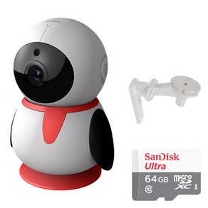 펭카 FULL HD 200만화소 홈CCTV IP네트워크 회전형 + SD 메모리 카드 64GB + 벽부형 브라켓, PE204, 1개