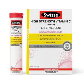 Swisse 발포성 비타민 C 1000mg 용해성 파우더 태블릿  면역 지원 보충제 및 항산화 물질 건강 아스코르빈산 음료 60정, 1개