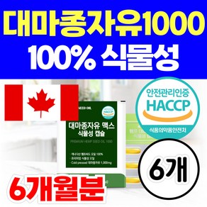 대마종자유 100% 식물성 고함량 캐나다산 저온 냉 압착 식약청 인정 HACCP 인증 대마씨앗 햄프씨드 헴프씨드, 6개, 30정