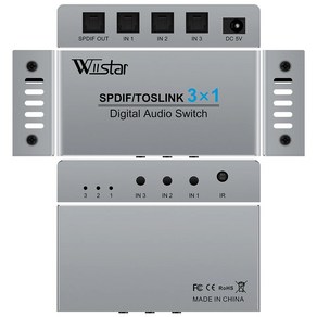 USB멀티허브 USB3.0허브 멀티허브컨버터 Wiista3 포트 광학 스위처 3 방향 Spdif 토스링크 디지털 오디오 분배기 IR 리모컨 포함 인 1 출력, 1개