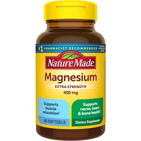 Natue Made Exta Stength Magnesium Oxide 400 mg 근육 신경 뼈 및 심장 지원을 위한 마그네슘 보충제 소프트젤 60개 60일 공급, NatueMadeExtaStengthMagnesi, 1개