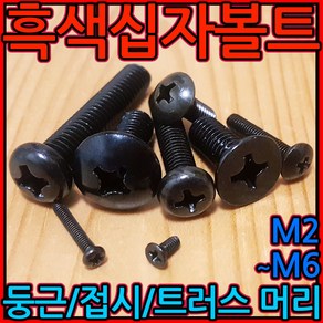 흑색 십자머리 볼트 접시 사라 둥근 트러스 흑착색 검정색 너트 M2 M3 M4 M5 M6, 1-3 흑색십자둥근(M4), g)4x16mm-30개, 1개