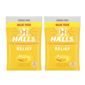 Halls 호올스 무설탕 기침캔디 사탕 허니레몬맛 180알 2팩, 2개