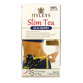 Hyleys Tea Slim Tea Acai Bey 25 Foil Envelope Tea Bags 0.05 oz (1.5 g) 각 2팩, 37.5g, 2개