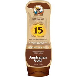 Australian Gold 선스크린 로션 Kona 커피 브론저 SPF 15 Broad Spectrum 워터 리지스턴트 227g 1개