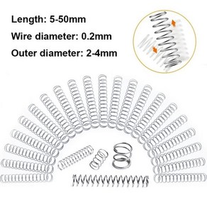 스테인레스 스틸 마이크로 소형 압축 스프링 와이어 직경 0.2mm OD 2mm 2.5mm 3mm 4mm 길이 5-50mm 10 개, 10 15mm, 02 4mm, 01 0.2mm, 1개