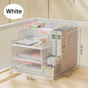 Onshow 서류 정리함 책상 수납 서류함 오거나이저 책꽂이, 화이트, 3단