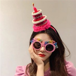 핑크레이스 케이크머리띠 생일머리띠 생일파티 모자 생파모자, 핑크(1colo)