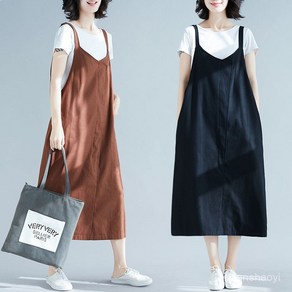 [특가상품] 원피스 여성 여름 편한 끈나시 린넨 무지 이너 민소매 루즈핏 단아한 멜빵 원피스 20대/30대/40대 빅사이즈 롱 a라인 스커트 캐주얼 패션 데일리
