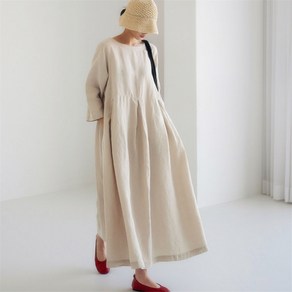 COBOTOR 여성 린넨 원피스 오버핏 a라인 캐주얼 여자 봄 여름 가을 긴팔 롱원피스 linen dress women XK0102