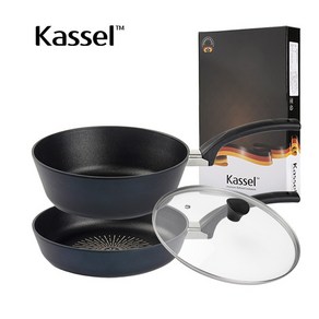 [Kassel] 카셀 국내생산 블루 라이트 인덕션 (IH) 프라이팬 3종 B세트 (프라이팬28cm+ 궁중팬 28cm+유리뚜껑 28cm), 1개