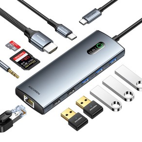 Rocoen 11 in 1 USB C 허브 PD 100W RJ45 SD 리더 Macbook Ai Po 용 USB 3.0 분배기 도킹 스테이션 Samsung LG 노트북, 11 in 1 HUB