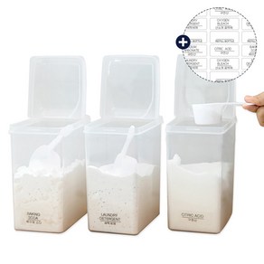 반오픈 가루 세탁 세제 용기 3개세트 라벨지 스푼포함, 1.7L 3개 X 세탁스푼3개 X 라벨지1개, 3개